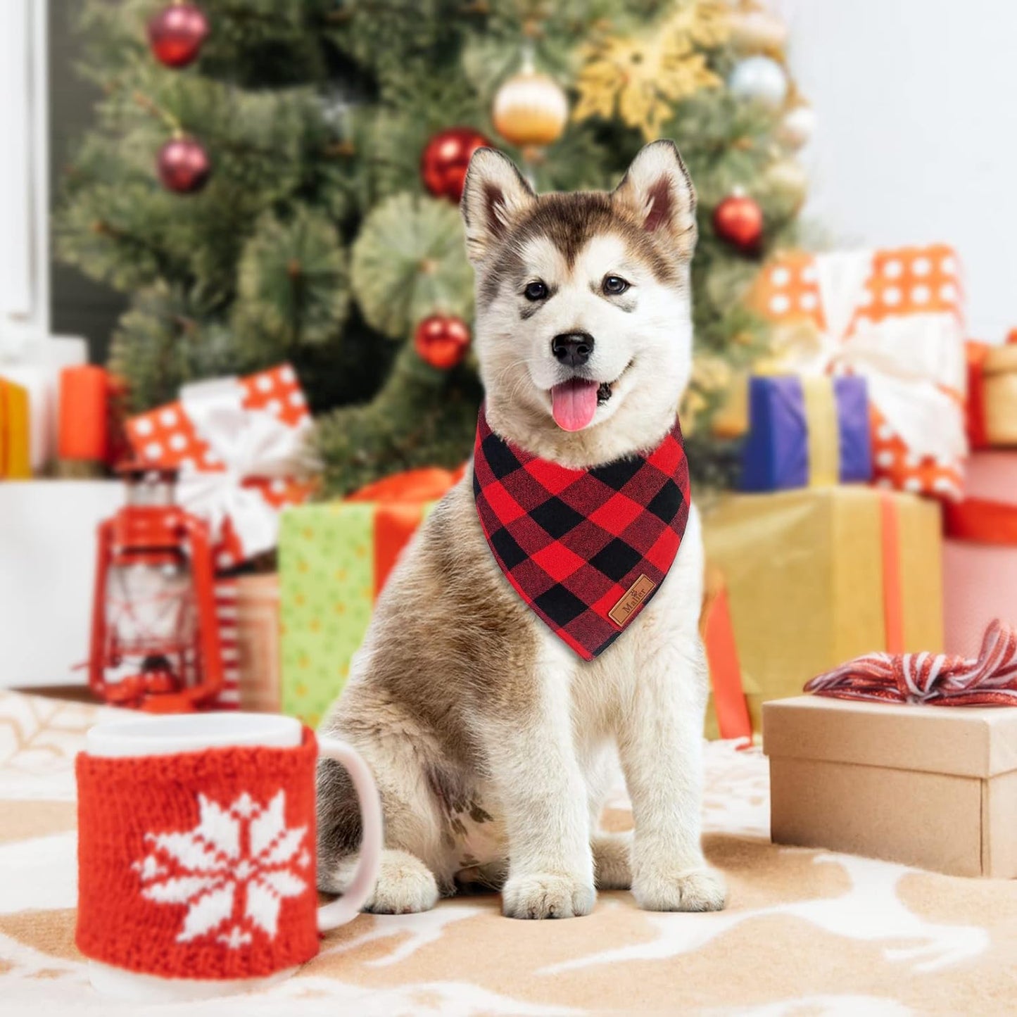 2 Pack Dog Bandanas Christmas Classic Buffalo Red Plaid Pet Scarf Triangle Bibs Kerchief Pet Costume Outfit Accessories for Small Large and Large Dogs Pets (Red + Red Plaid, Small)